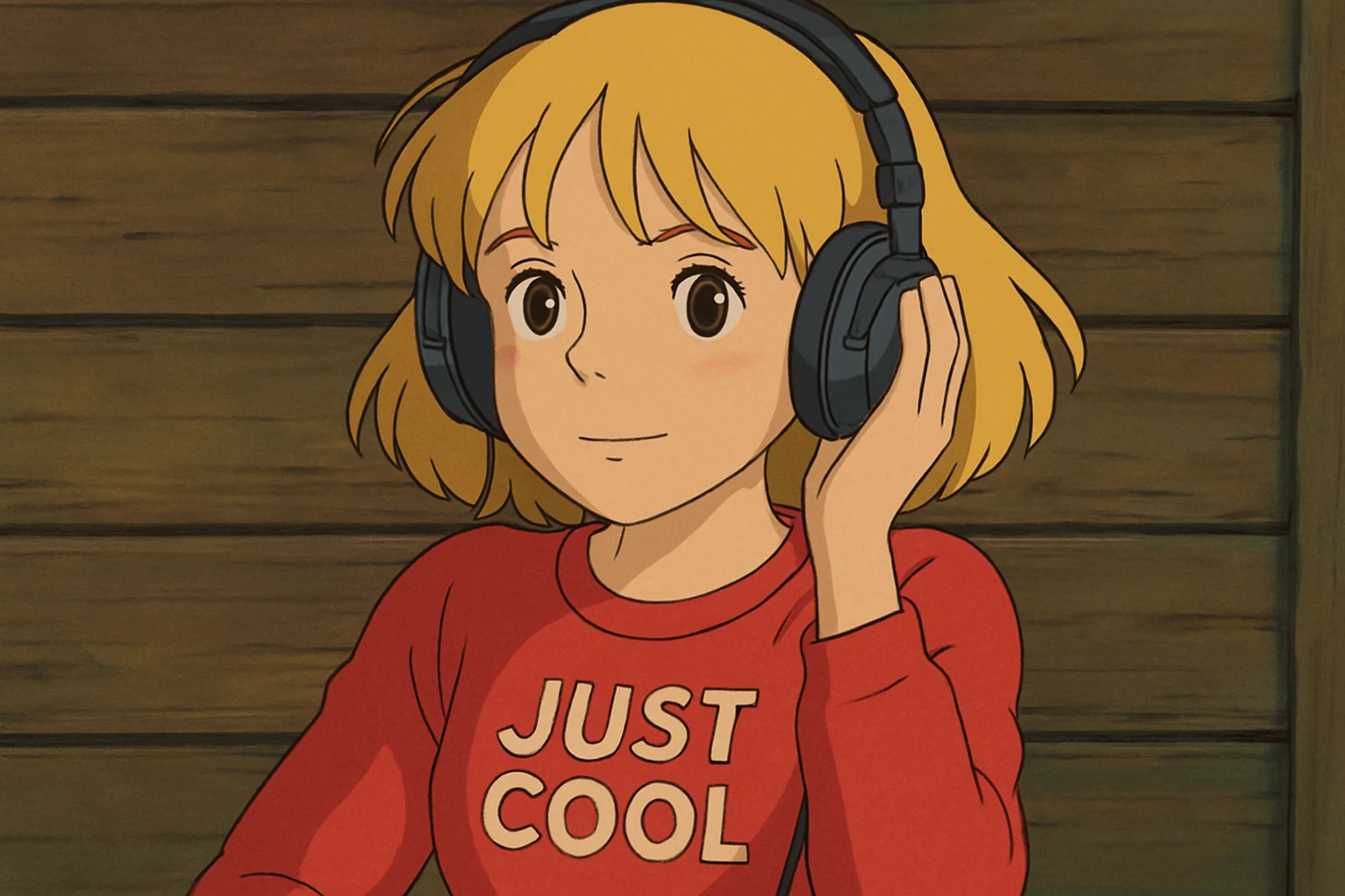 A girl yellow hair brown eyes red Just Cool Women's Long Sleeve Cool T-Shirt listen to the ear emoji