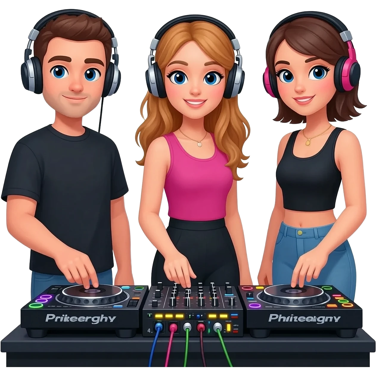 Trio dj with one guy and two girls emoji