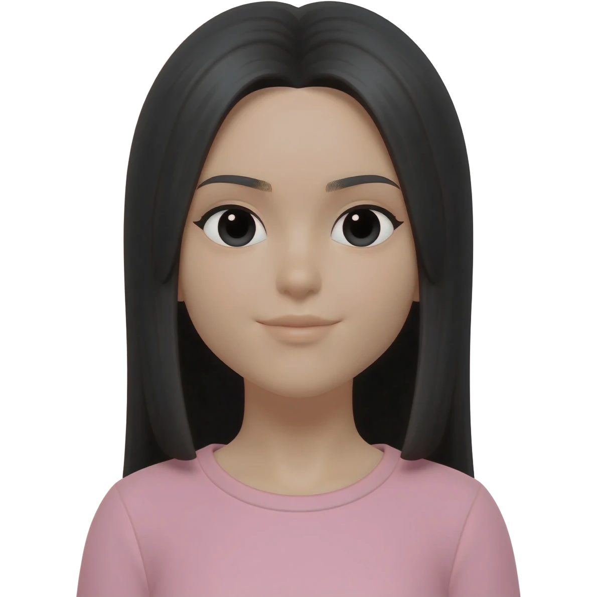 girl with long, straight black hair, beige skin, black eyes, pastel pink top emoji