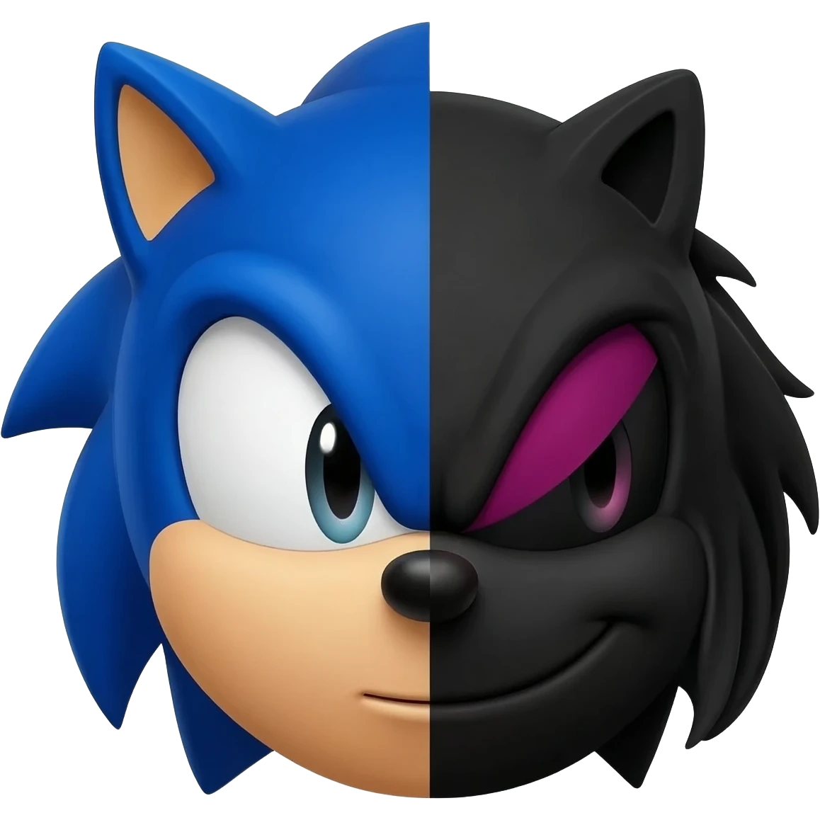 A split-face head, half Sonic the Hedgehog and half Shadow emoji