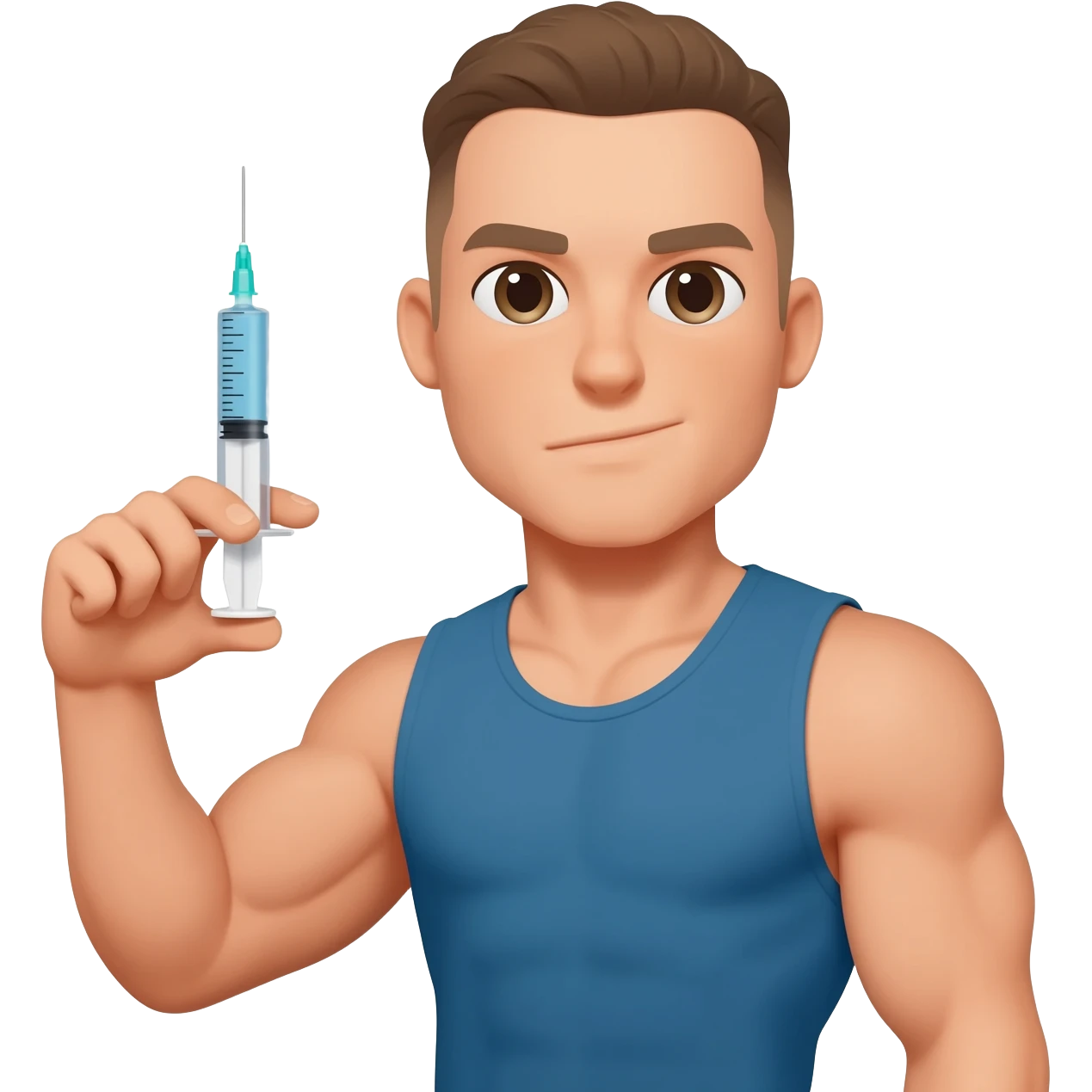 A body builder holding an injection in his hadn emoji