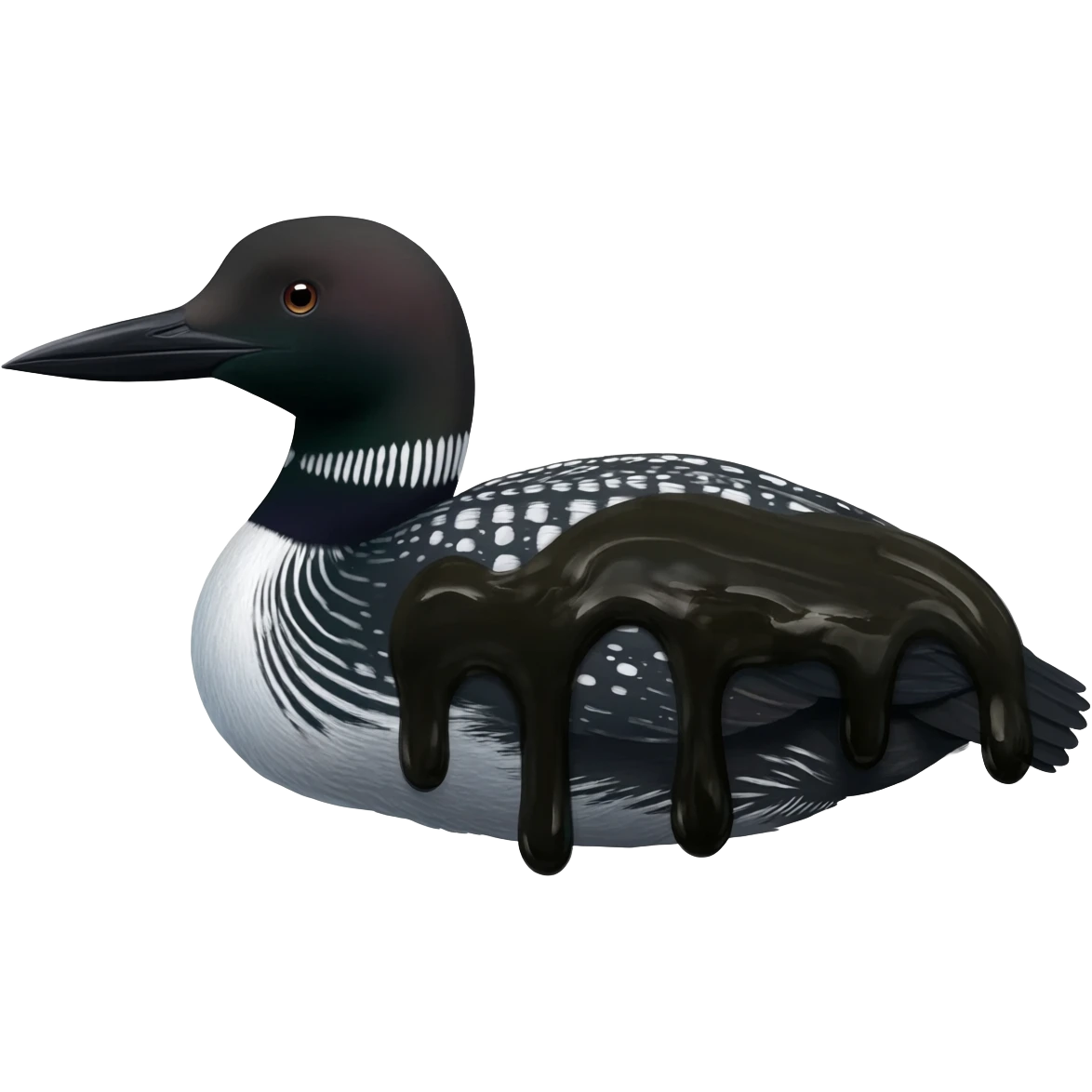 Common loon with oil all over its body emoji