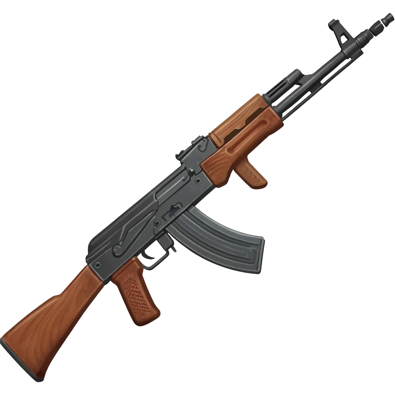 Emoji of a Kalash or Akm 47 assault rifle on a white background if it existed . emoji