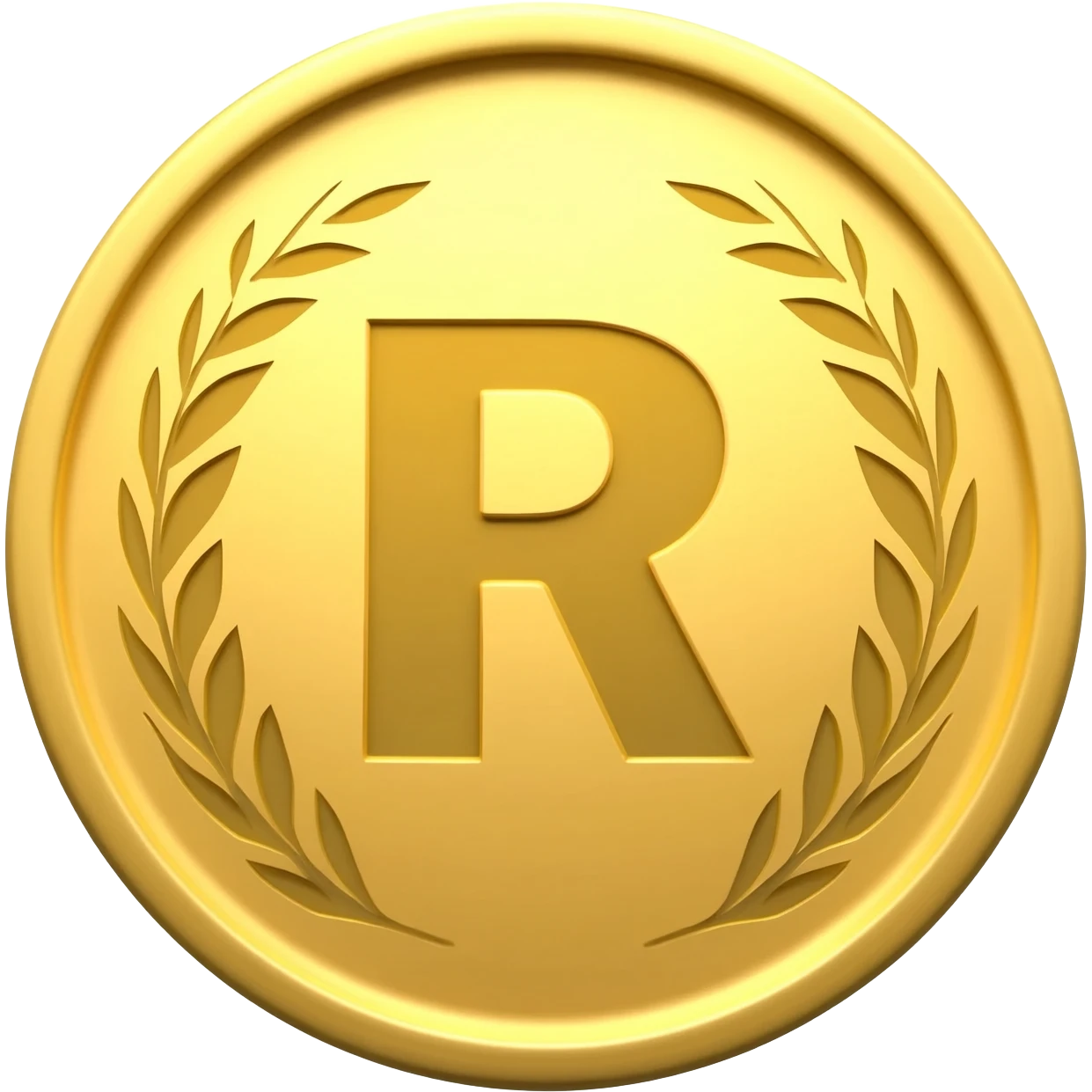 gold coin with "R" level in center and minimal laurel thin emoji