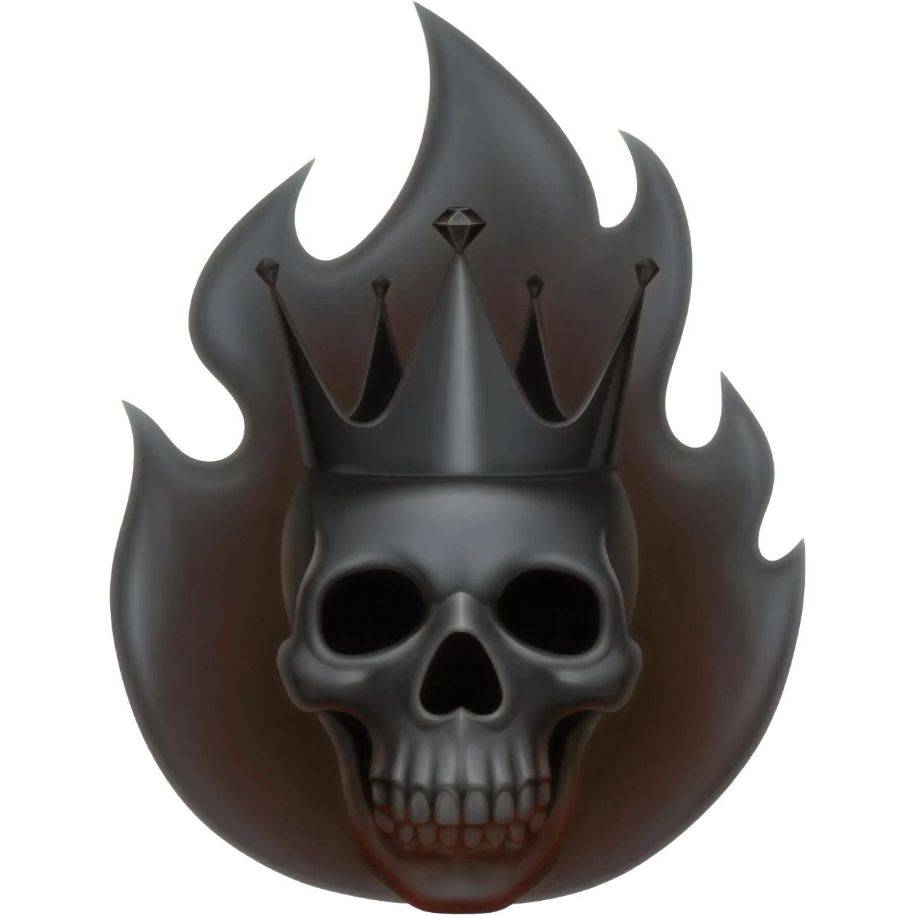 generate a black skull with a black diamond crown burning with a black flame emoji