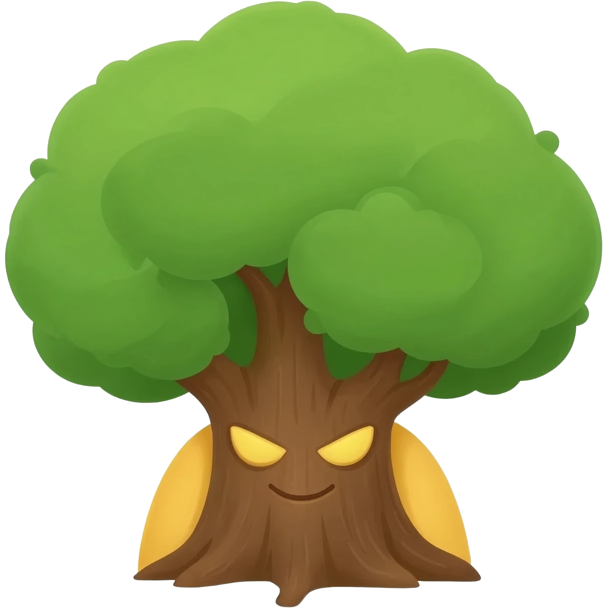 Yellow emoji face sneakily hiding behind big tree emoji