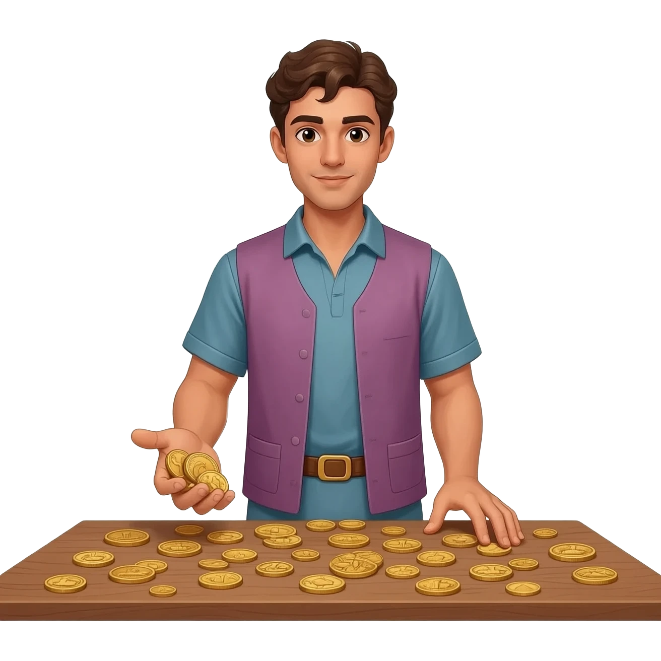  парень раскидвает раостно денгами, монетами  времена древнего иерумалима  emoji