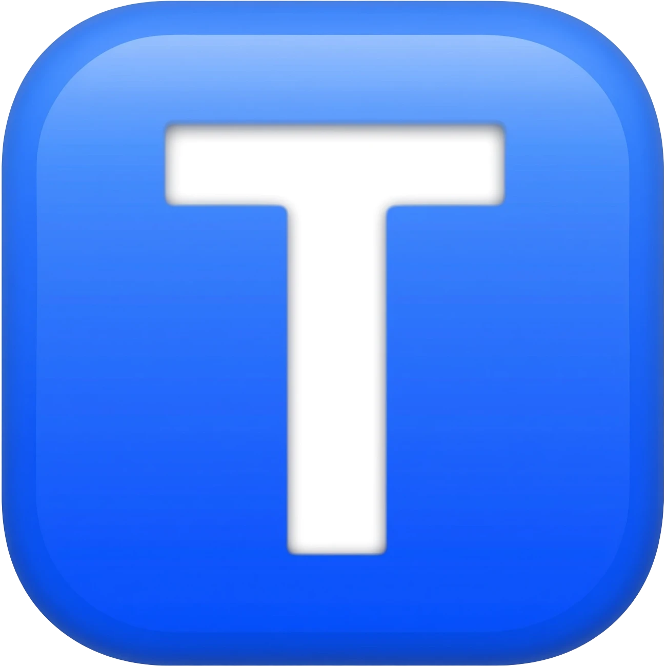 "3D premium,3D rounded-square icon in strong bleu with a beveled edge, bold serif white letter 'T'centered, strong specular highlights, inner glow, 1024x1024, png" emoji