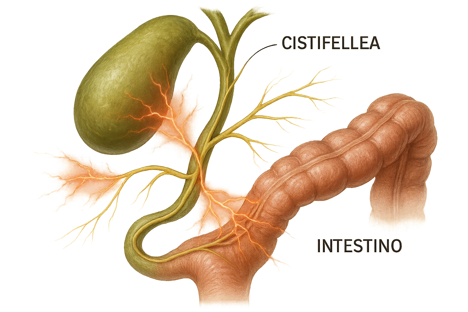 CISTIFELLEA E INTESTINO SONO COLLEGATI NEL DOLORE, iperrealistico 4k emoji