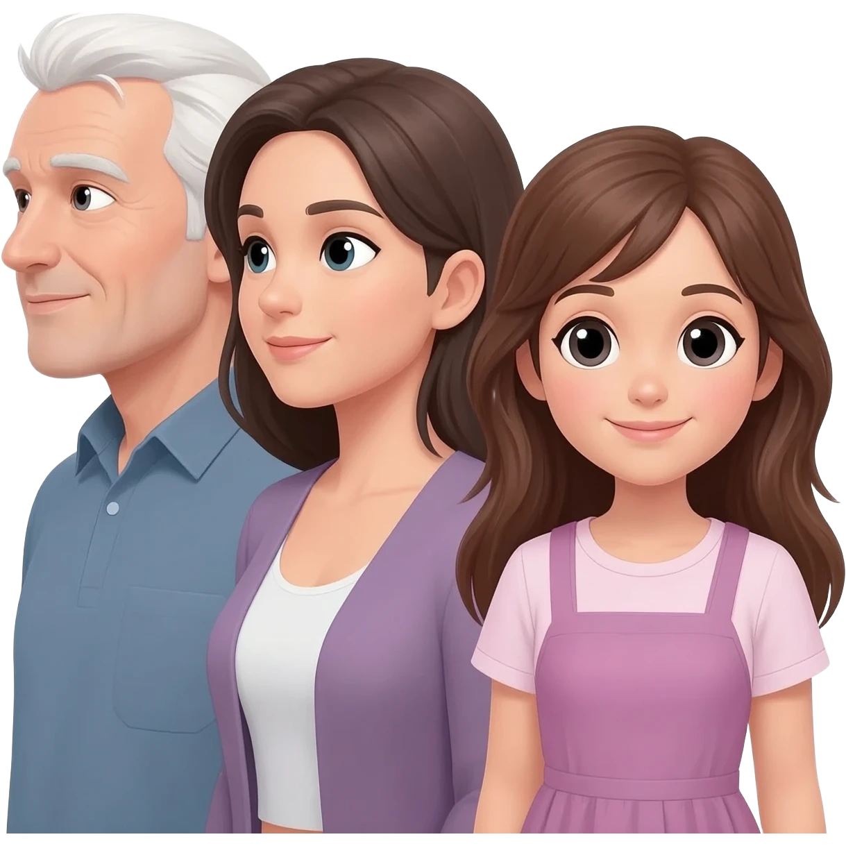 三人嘅emoji~男要白色頭髮~一個女仕就攣頭髮長嘅~另一個少女就係啡色頭髮～平排一起 emoji