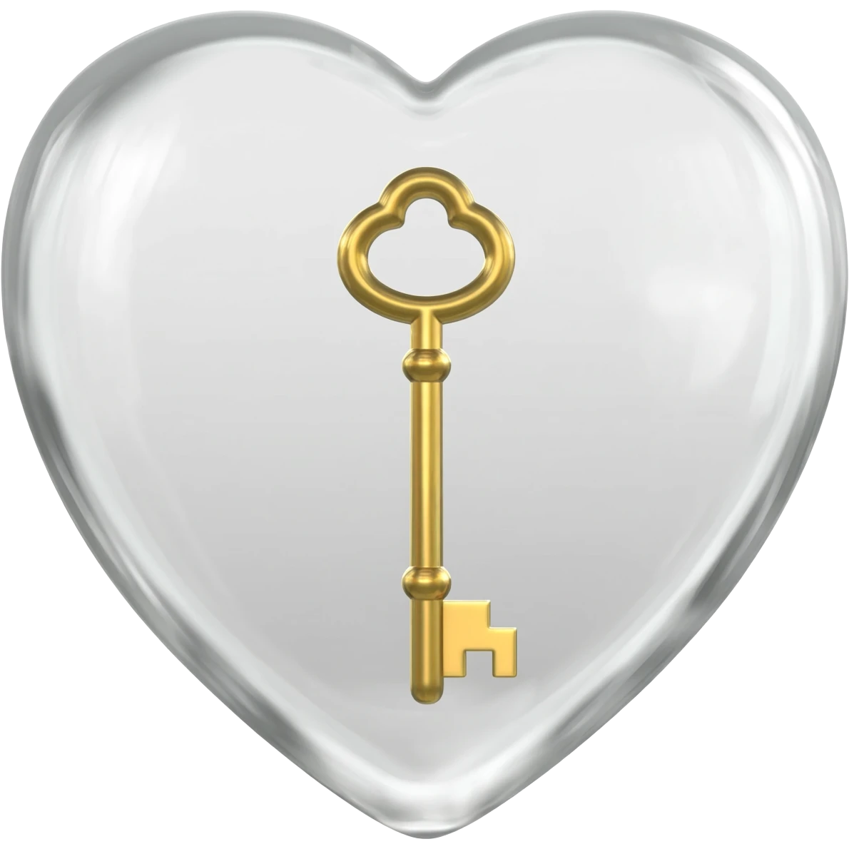 White glass heart with a golden key emoji