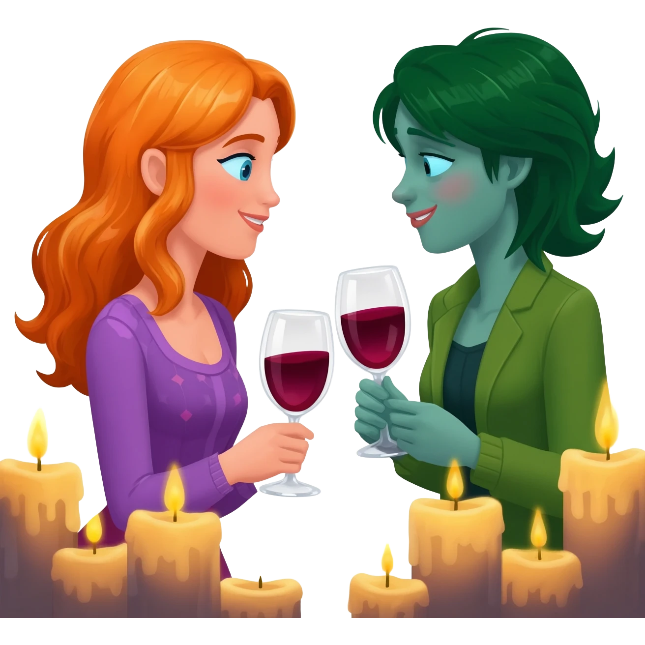 glinda and elphaba drinking wine emoji