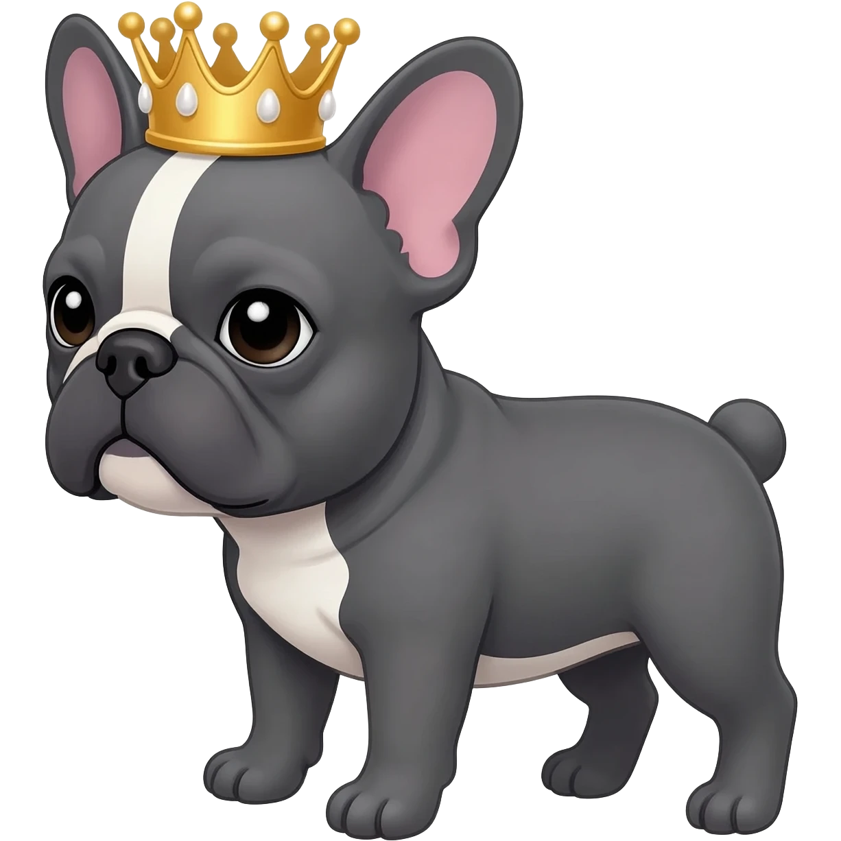 Gray French Bulldog with a princess crown on its head. emoji