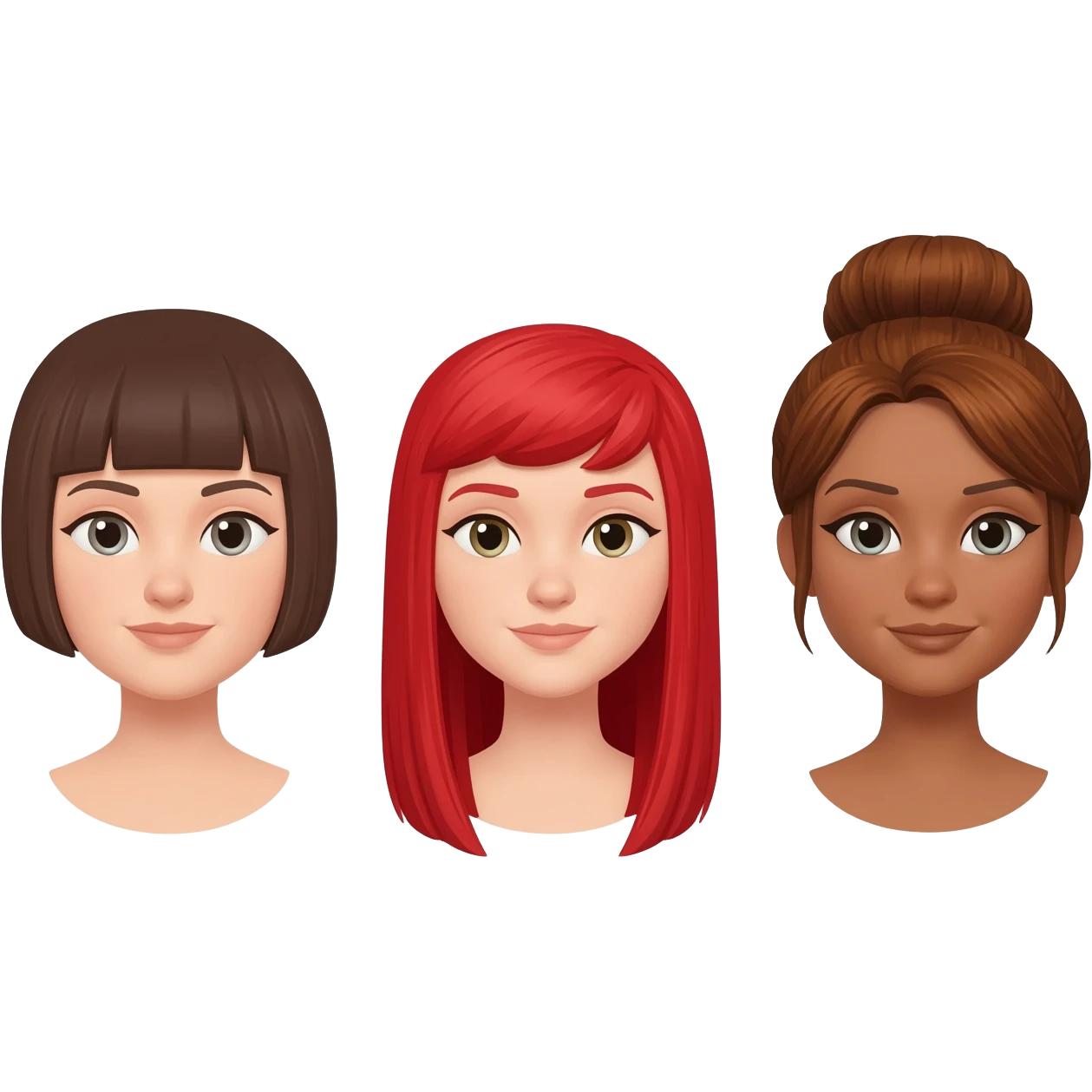 Trois femme (troupe) une brune cheveux au carré, une rousse cheveux longs et raides, une châtain avec un chignon emoji