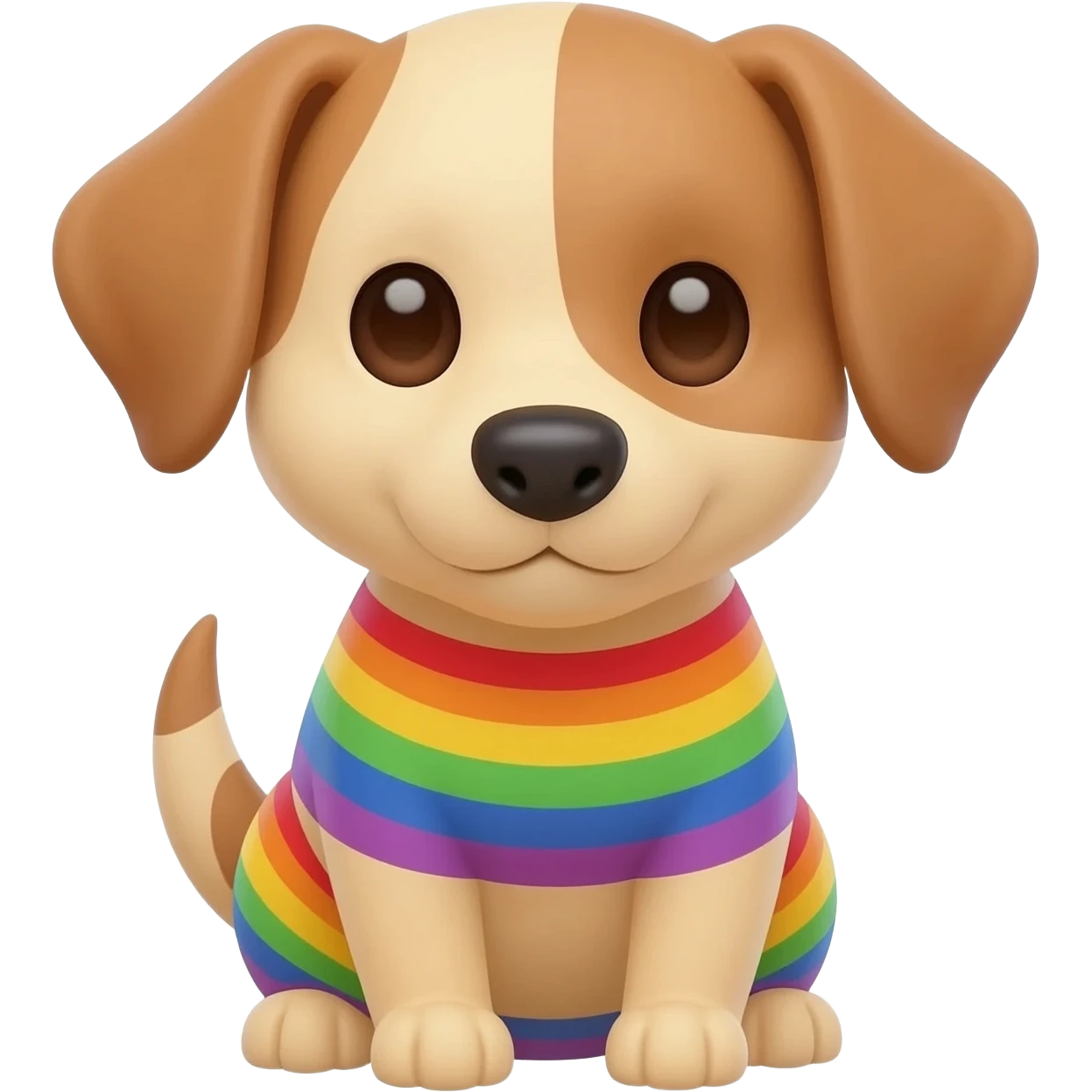 simple cartoon dog, sitting, looking at you, rainbow horizontal stripes across the whole dog, transparent background emoji