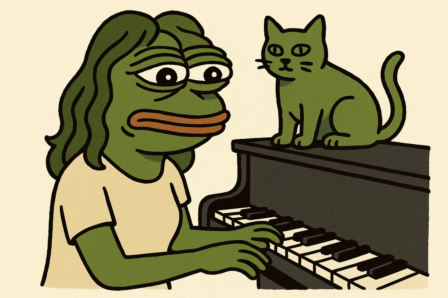woman playing piano while her cat sits on top of the piano emoji