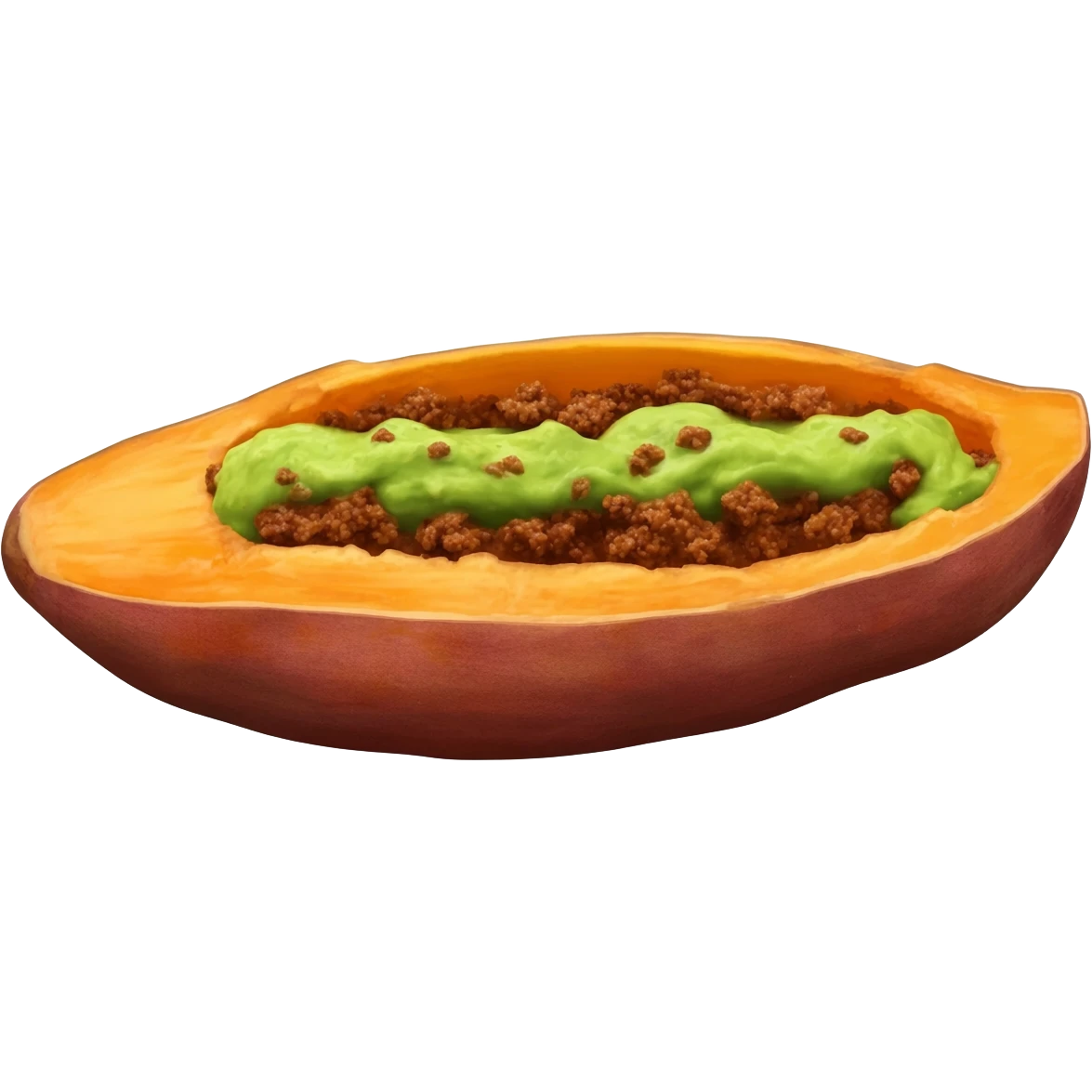 Sweet potato boat with mince and guacamole emoji