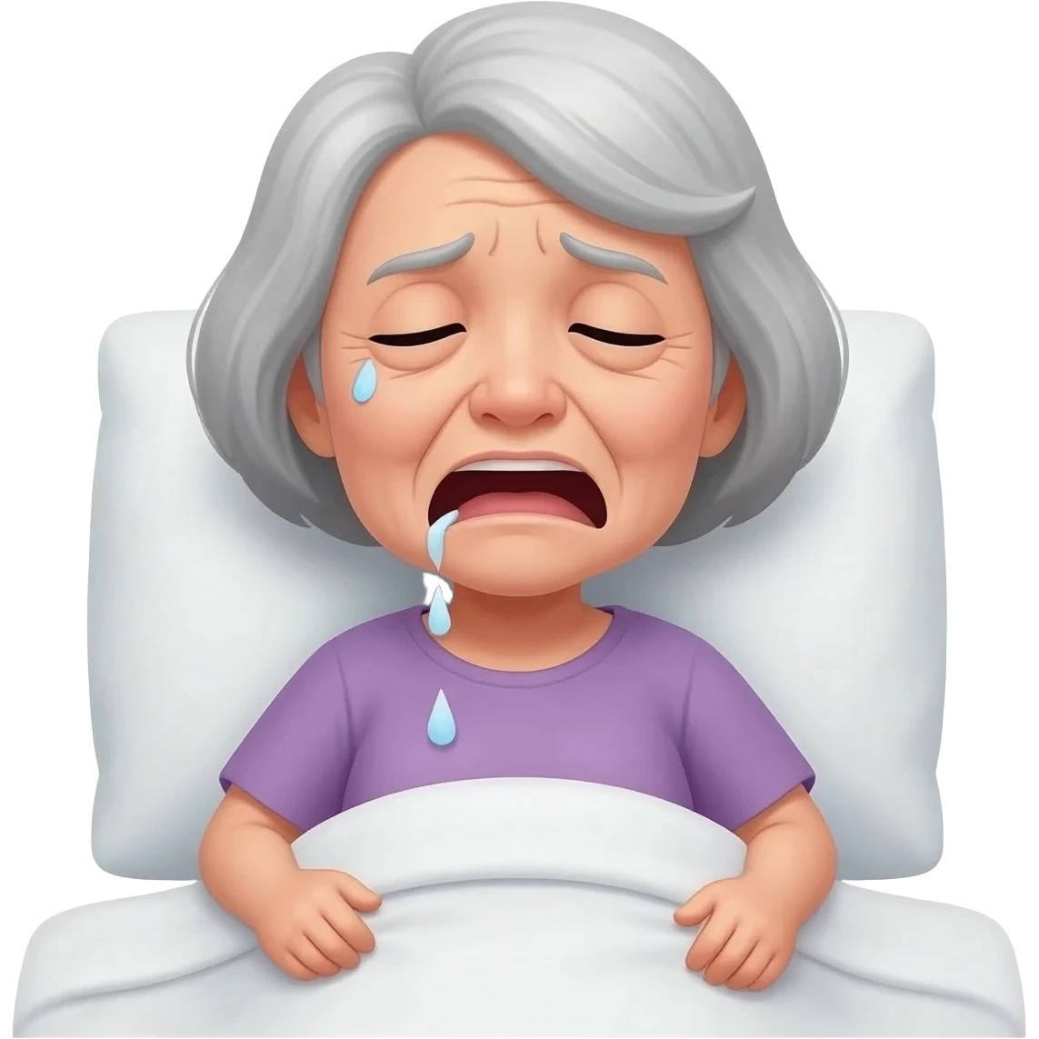 Senior woman sick in bed in hillarious in funny position emoji