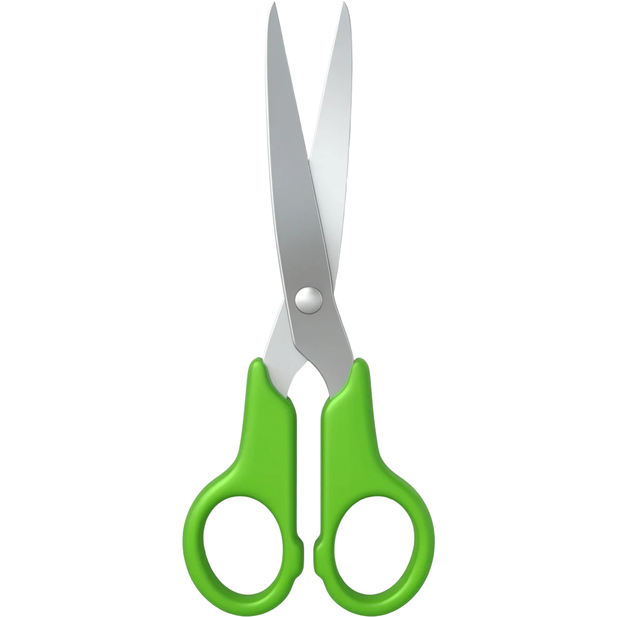 Full scissors with mid green handle, pointed up, blades wide open emoji