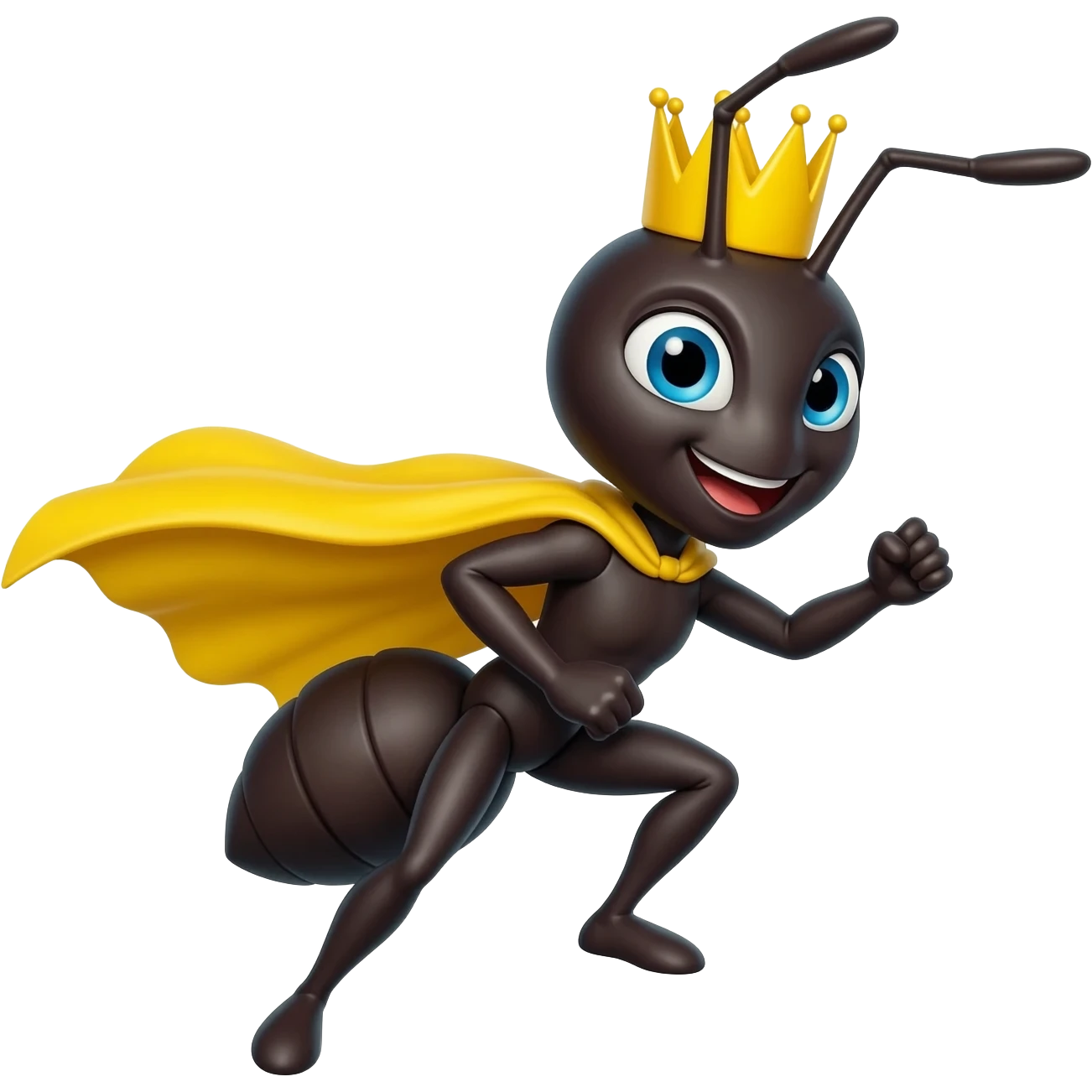 Ant with yellow crown doing superhero pose emoji