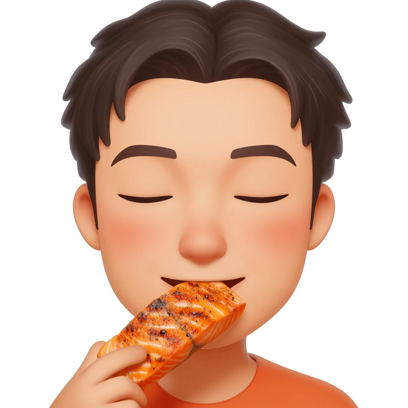 Asian with closed eyes eating fish emoji