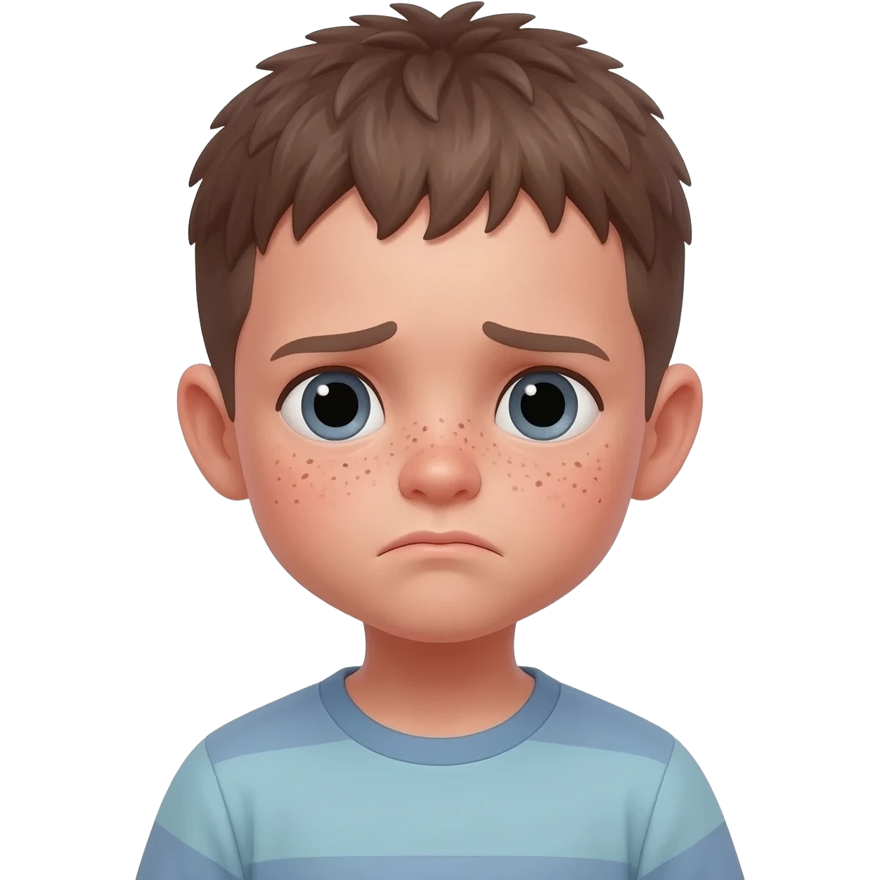 una niño con pelo corto i con pecas, de raza blanca,  y aburrida emoji