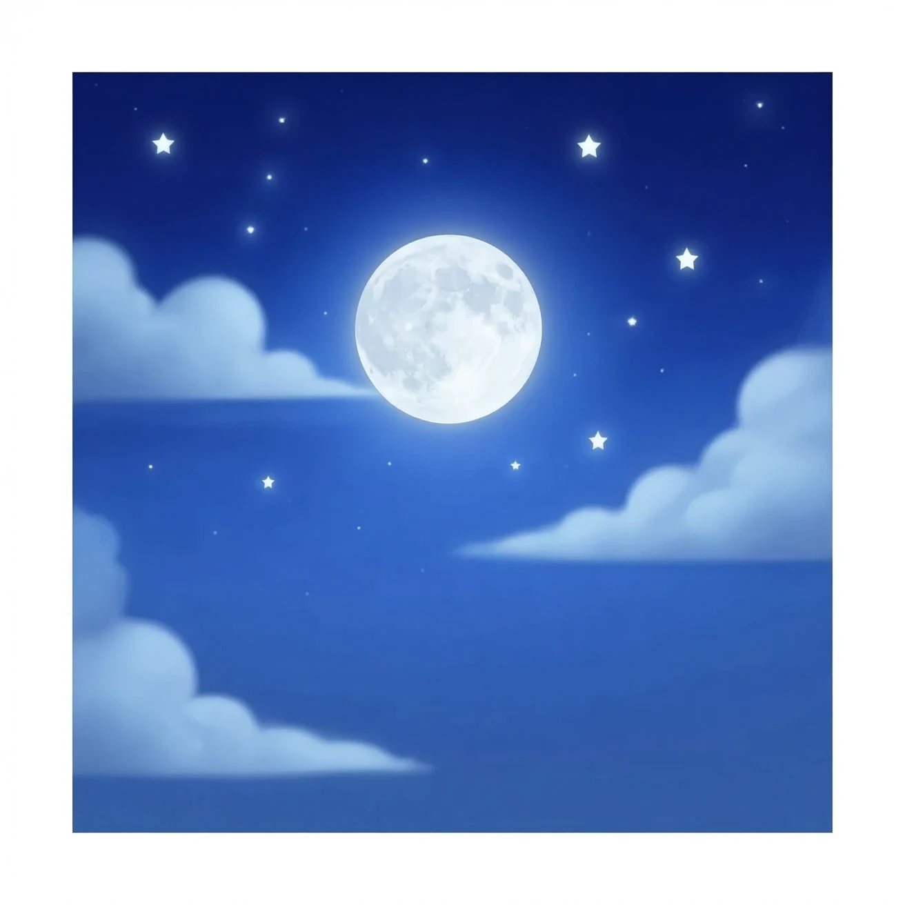 A dreamy blue sleepy celestial night with stars, no background, moon, and clouds, ios style emoji