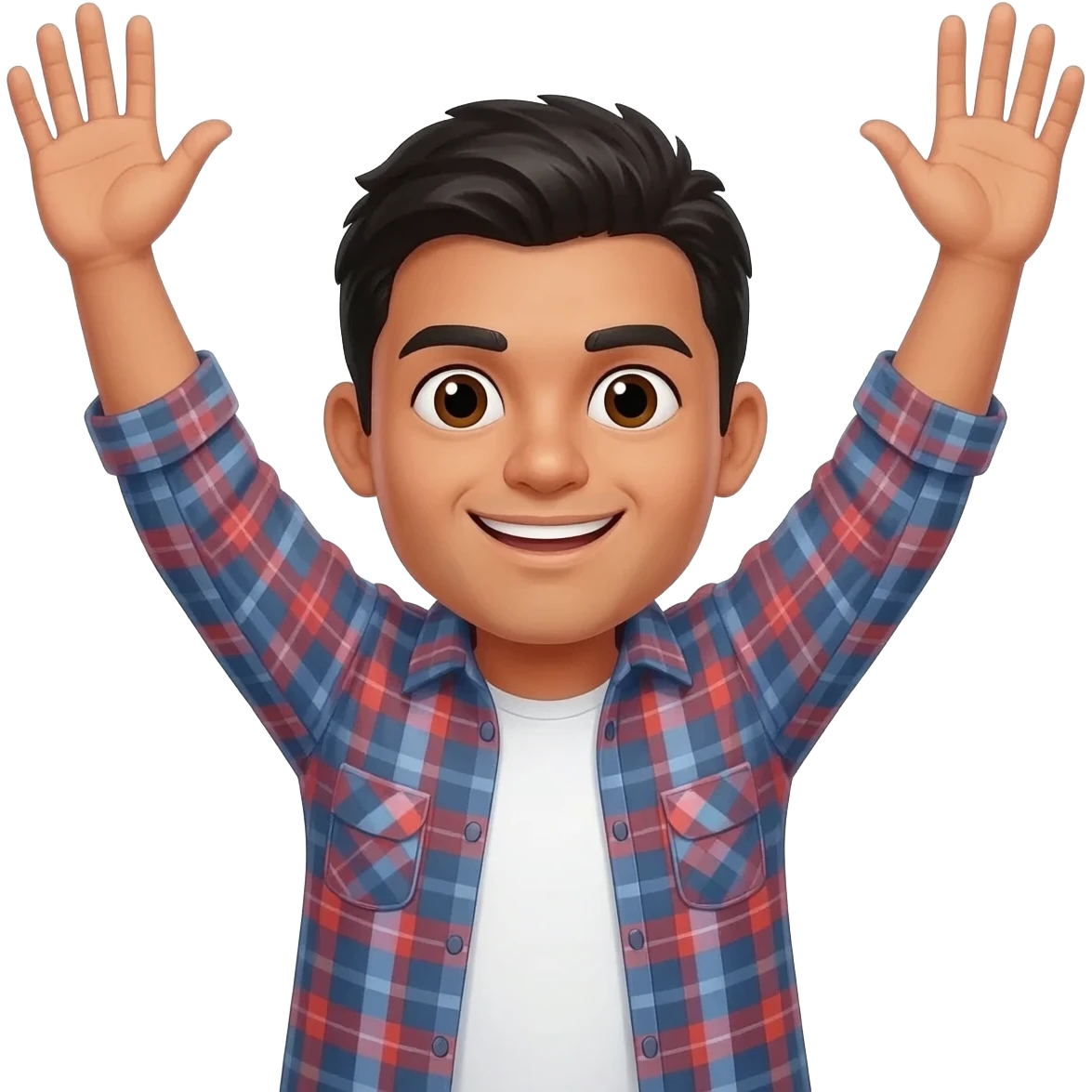 Mexican cholo wearing a fannel with “elbows up side to side” emoji