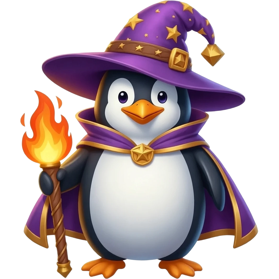 vibrant magical penguin fire wizard very powerful emoji
