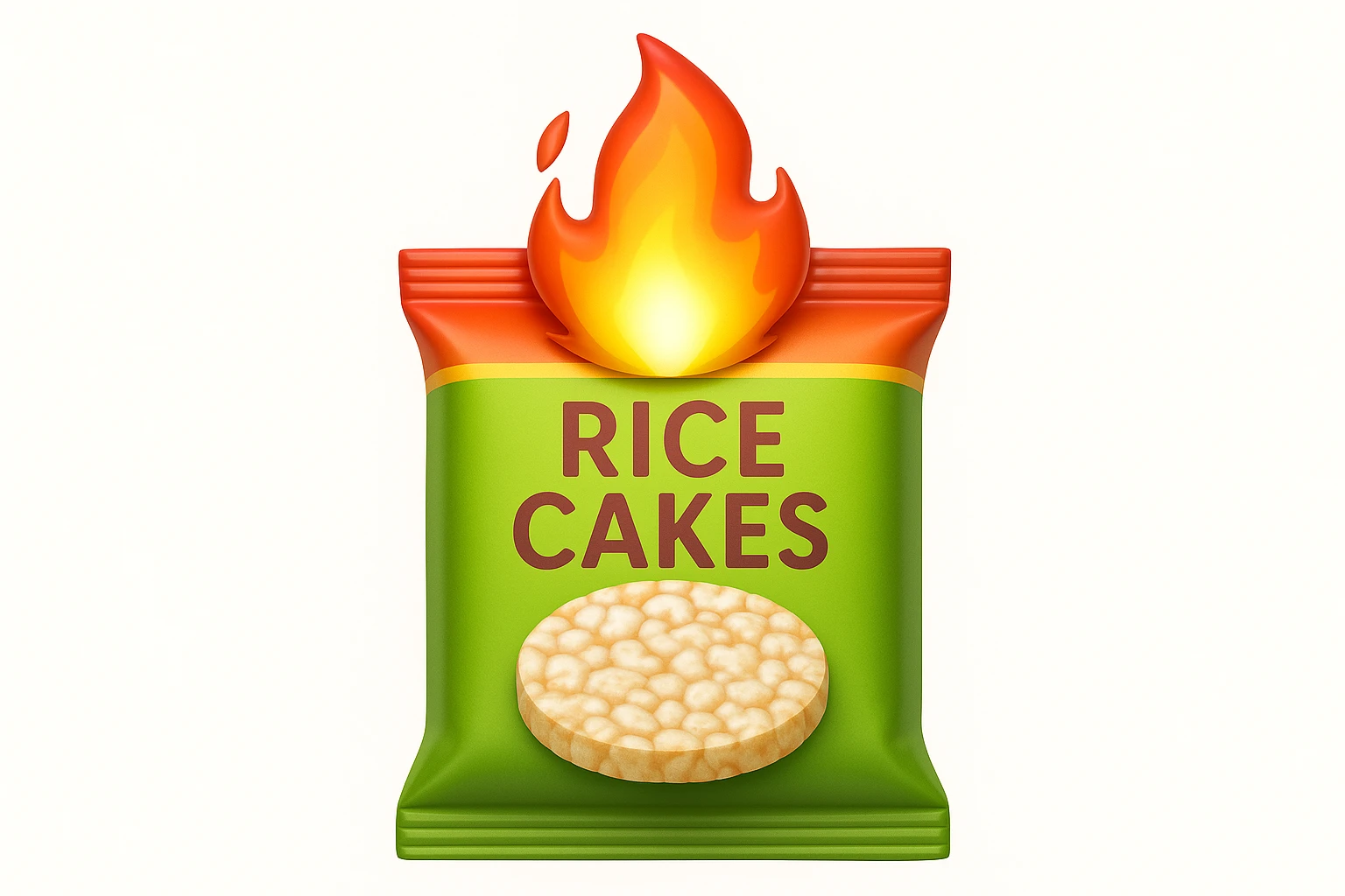 emoji stile iphone di un pacco di gallette di riso con fiamma 3d sopra emoji