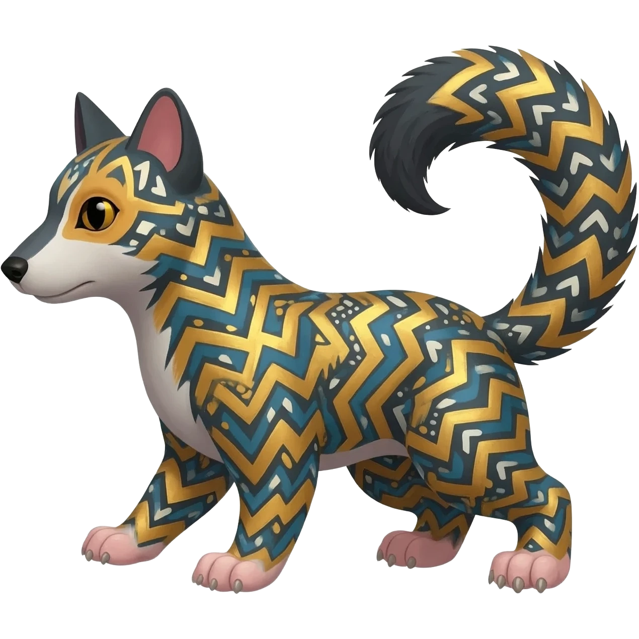 Oriental Japanese Asian Korean ornate intricately painted lined chevroned  felis-canid-marsupial-rodent-Bernie-sergal-Trico-fusion-animal-hybrid-creature  emoji