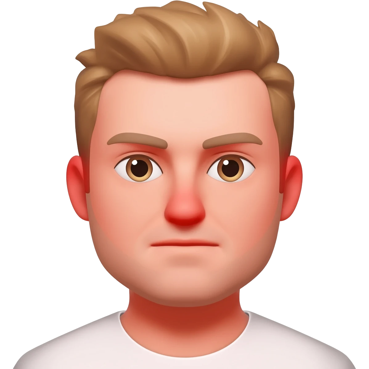 male  very short light  brown hair  very round red ace emoji