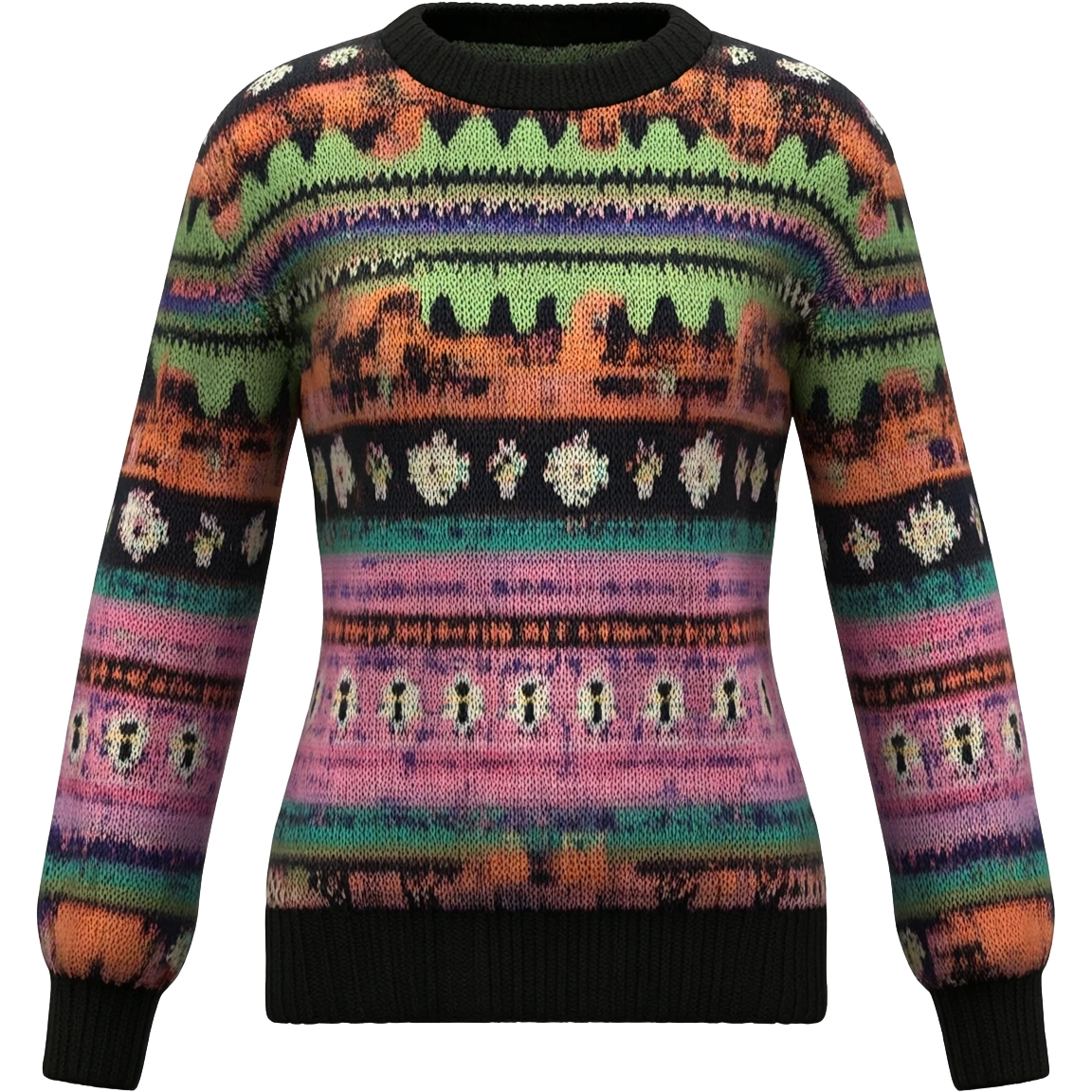 Still life, render, isolated, whimsical pattern print and color scheme, womens sweater, highly detailed, 8k. No emoji icons, no emoji faces, no human figures  emoji