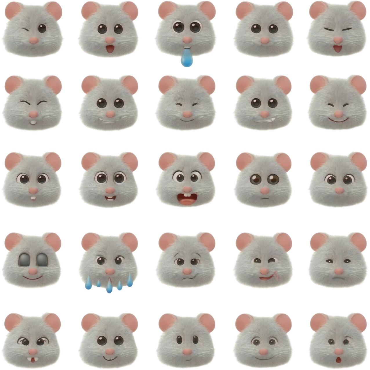 Набор смайлов эмодзи ультра пушистых мышек с разными эмоциями 7 на 7 штук emoji