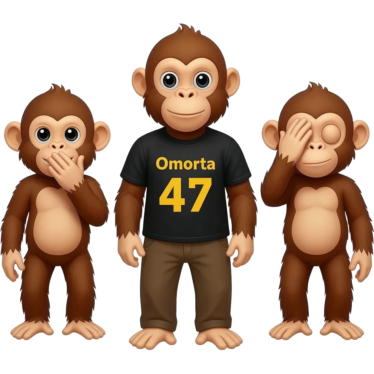 Monkey saying Omerta 47 ! With a black shirt having 3 monkeys one covering his mouth other one  covering his ears and other one covering his eyes emoji