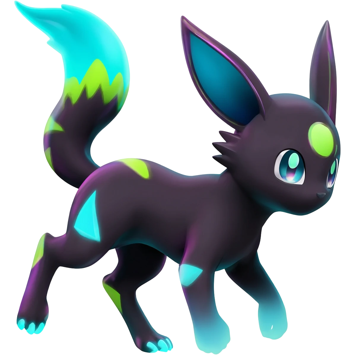 Dark vibrant bright neon edgy Fakémon-Pokémon-Vernid-Leafeon-Jolteon-creature emoji