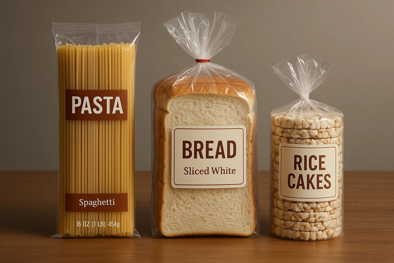 pacco di pasta realistico, pacco di pane, pacco di gallette di riso, 4k emoji
