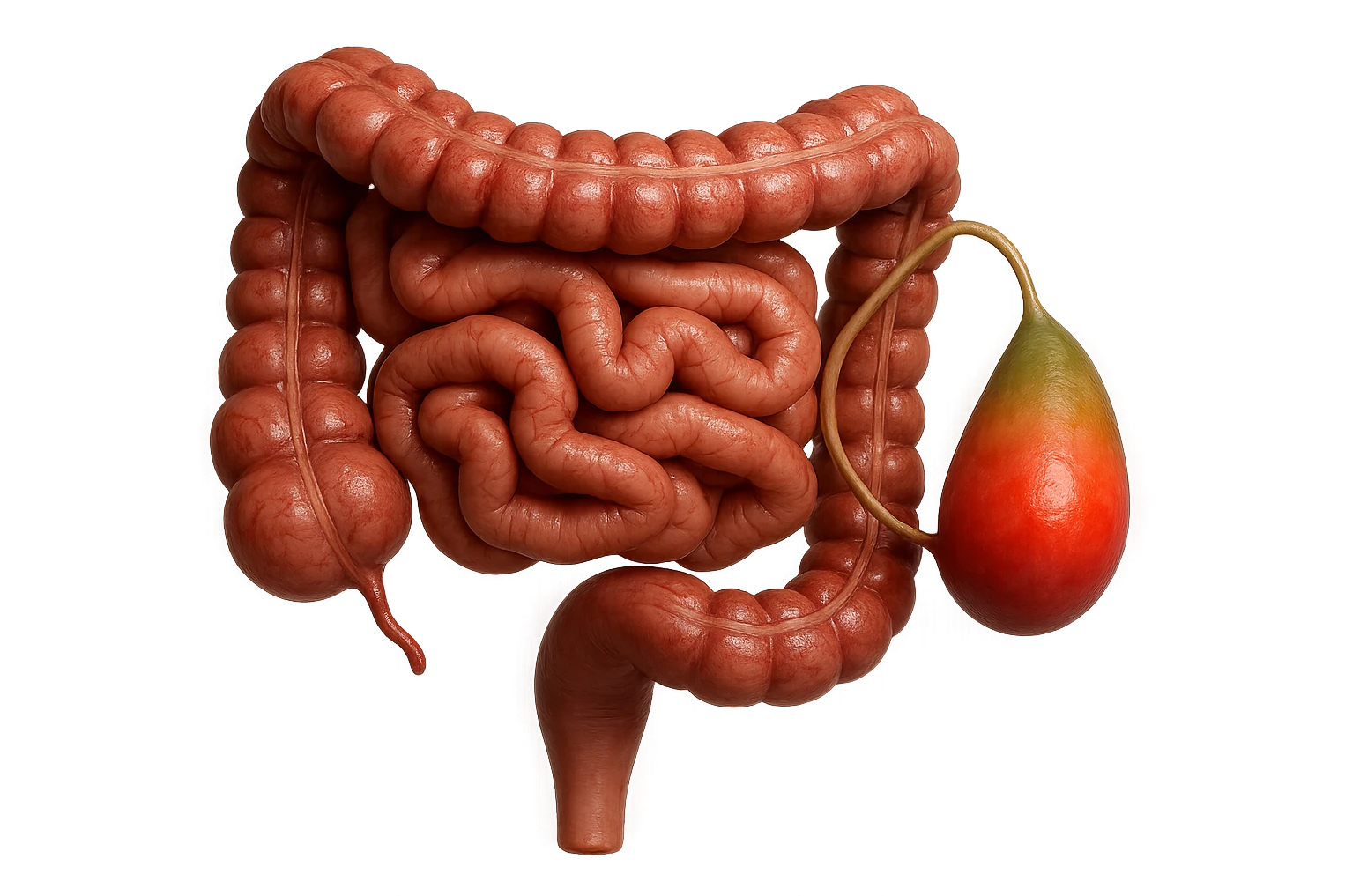 CISTIFELLEA E INTESTINO SONO COLLEGATI NEL DOLORE, SENZA SCRITTE E L'INTESTINO FALLO PERFETTO E REALISTICO, NON DISEGNATO iperrealistico 4k emoji