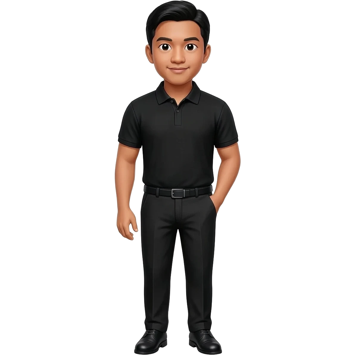 Filipino man black polo shirt and black pants and leather shoes  emoji