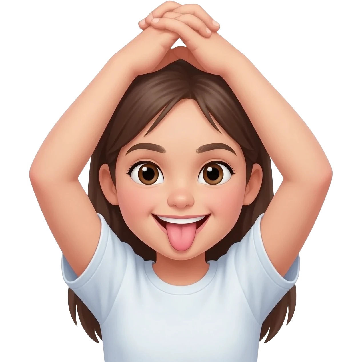 give me a girl that is stiking her tongue out and putting her hands up together like 🙏 emoji