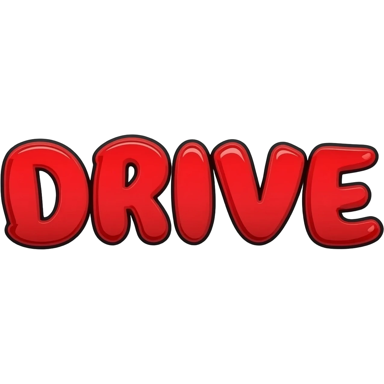 Bubble letters in Red colors and outlined in black, Word DRIVE emoji