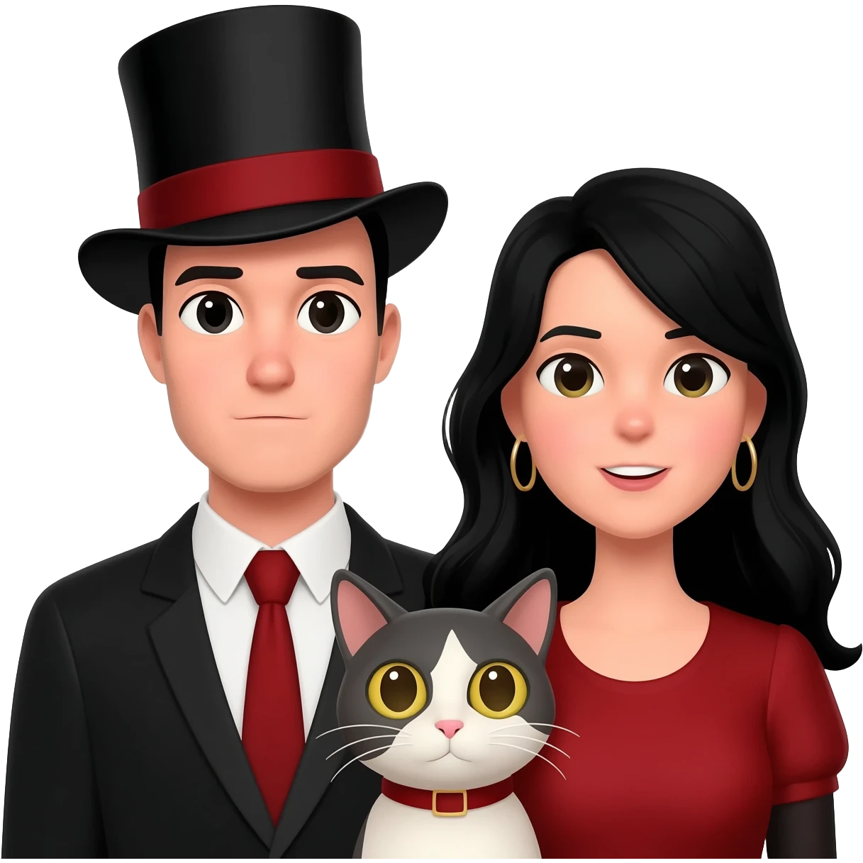 magician couple and their pet cat emoji