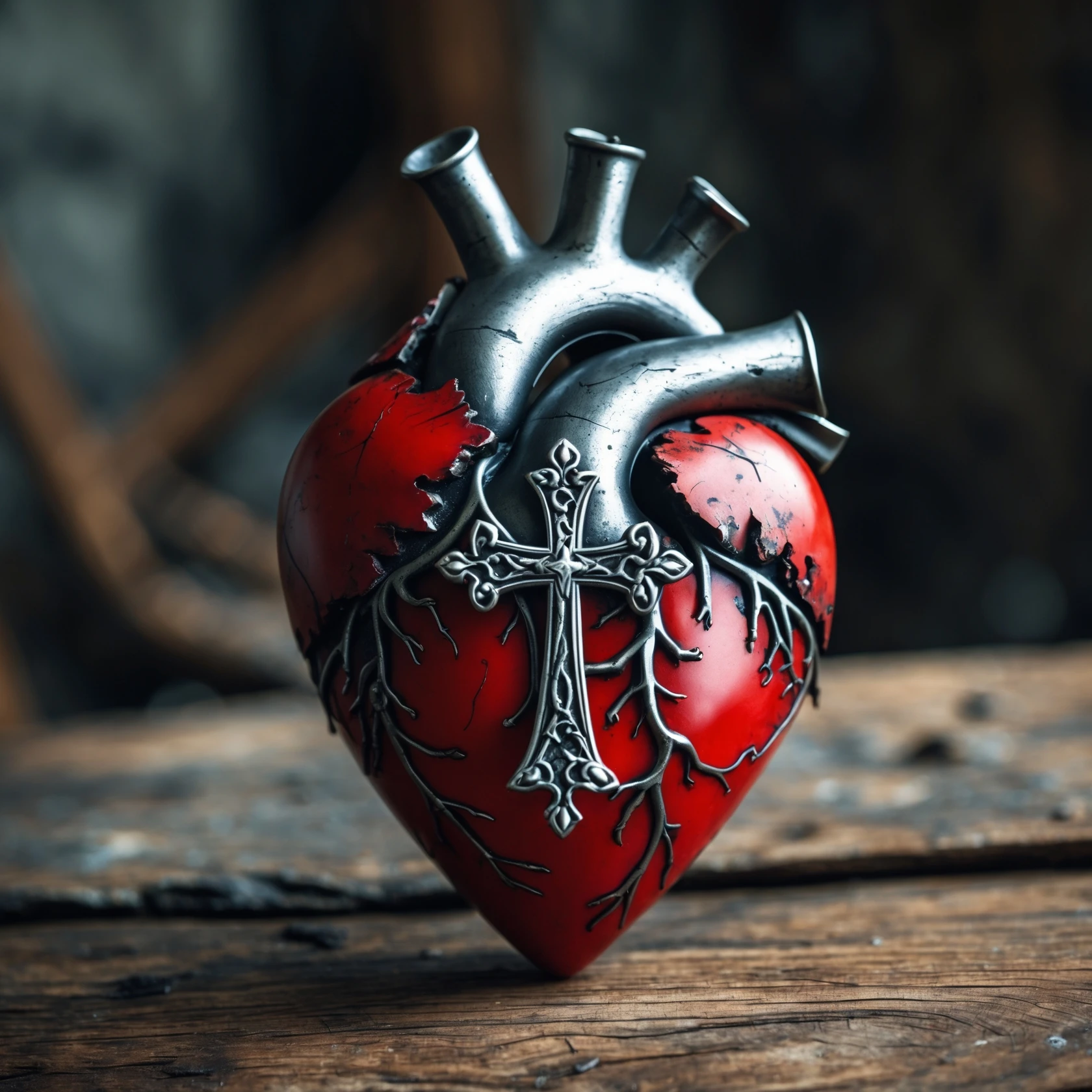 gothic heart with a silver cross emoji