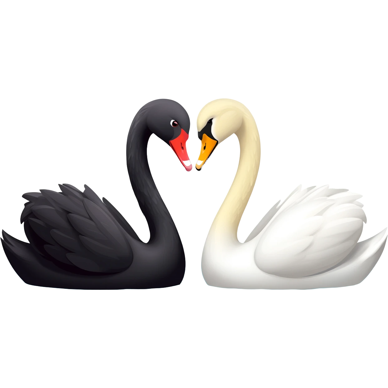 Black swan and pure white swan Two swan looking face each other  affection floating emoji