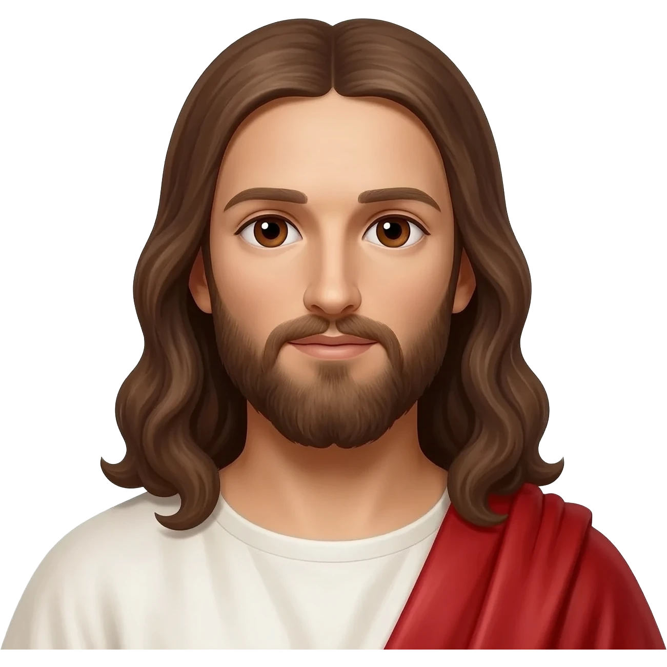 Jesus from Christian Mythology with brown eyes, long brown hair, white and red metallic toga emoji