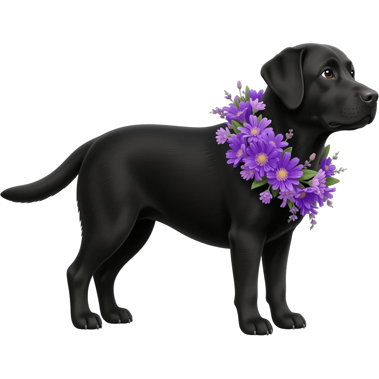 Black lab with purple flowrrs emoji