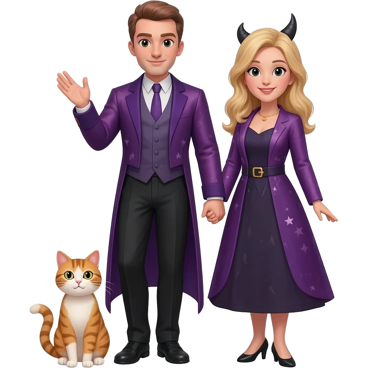 magician couple and their pet cat emoji