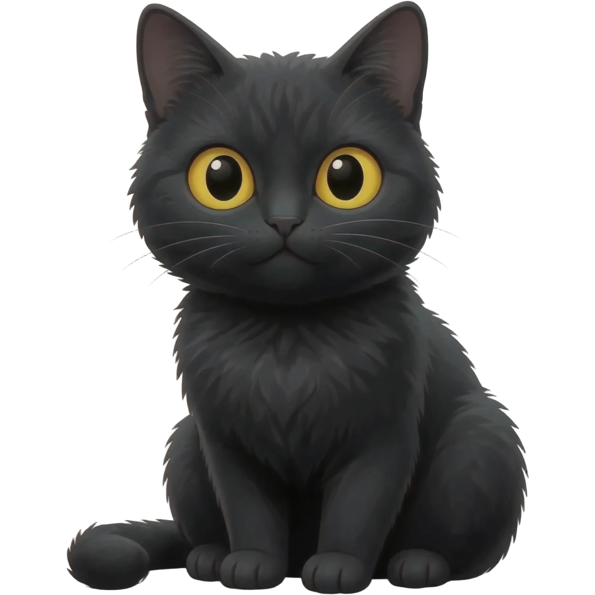 detailed emoji illustration of a cute black cat with bright yellow eyes sitting and looking forward, adorable expression, soft lighting, cute emoji style emoji