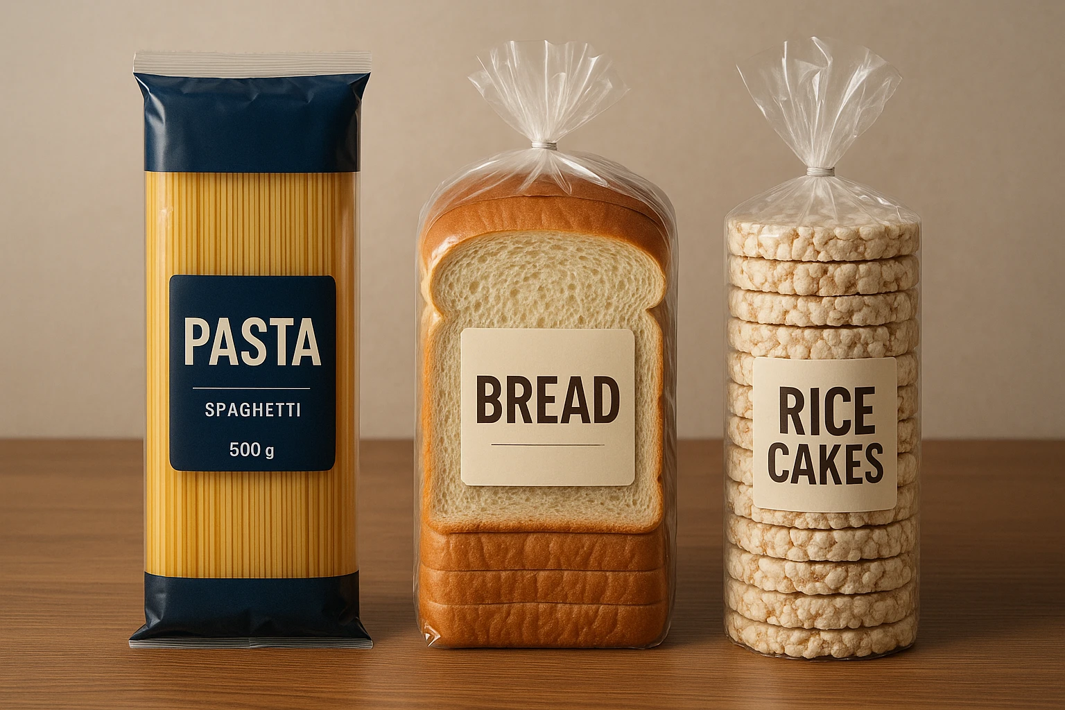 pacco di pasta realistico, pacco di pane, pacco di gallette di riso, 4k emoji