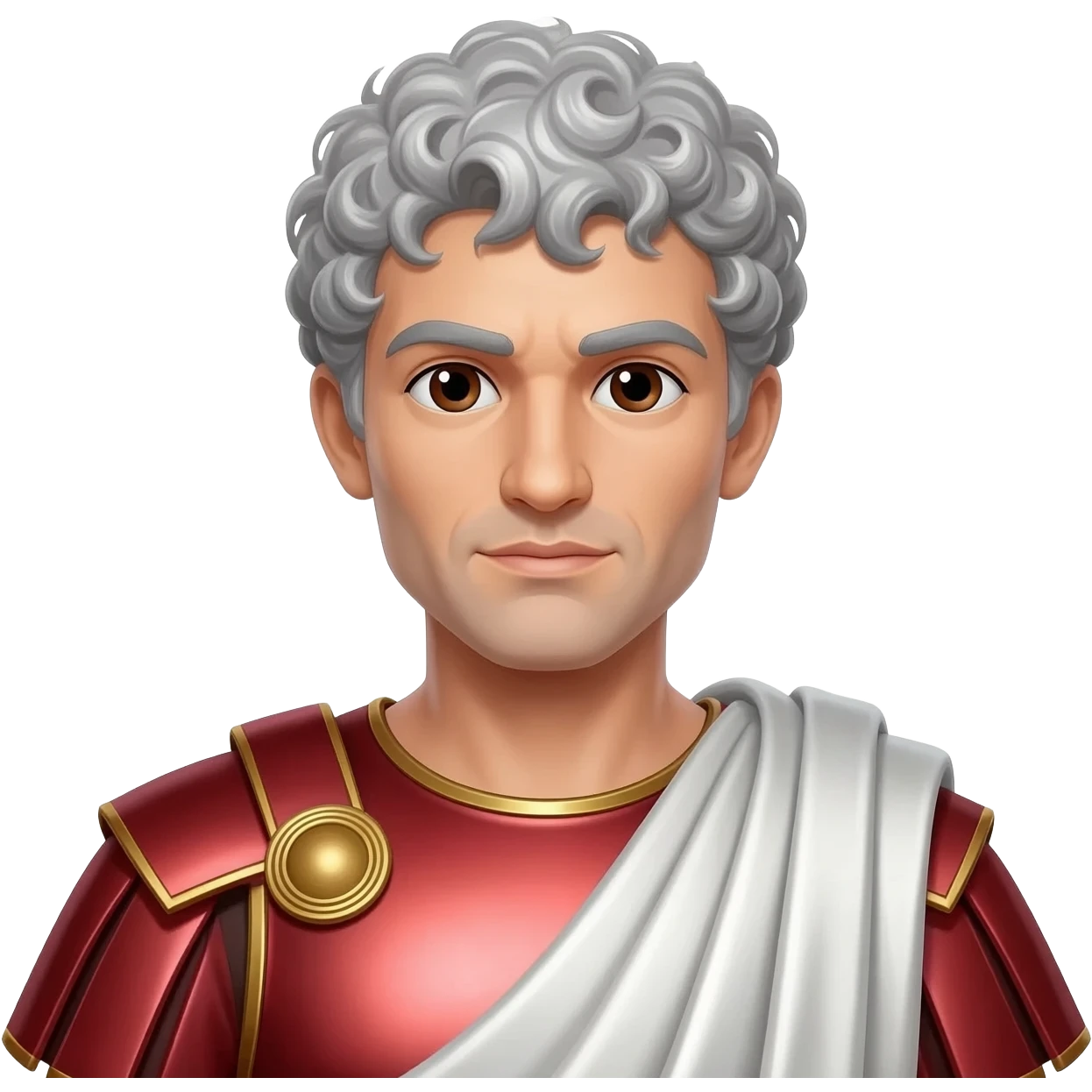 Mark Antony from Rome Mythology with dark brown eyes, silver curly hair, red metallic tunic, white metallic toga emoji